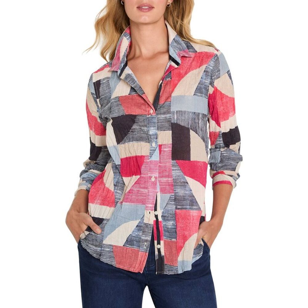 Nic & Zoe Womens Plus Set Sail Crinkle Shirt, Red